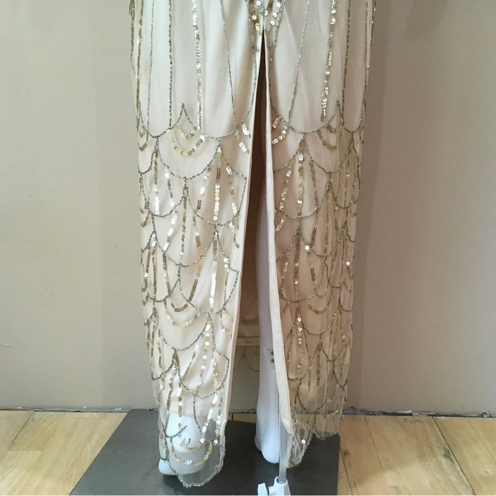 Sue Wong Nocturne BHLDN beaded embroidered champagne Maxi Dress woman’s size 2 - Picture 5 of 9